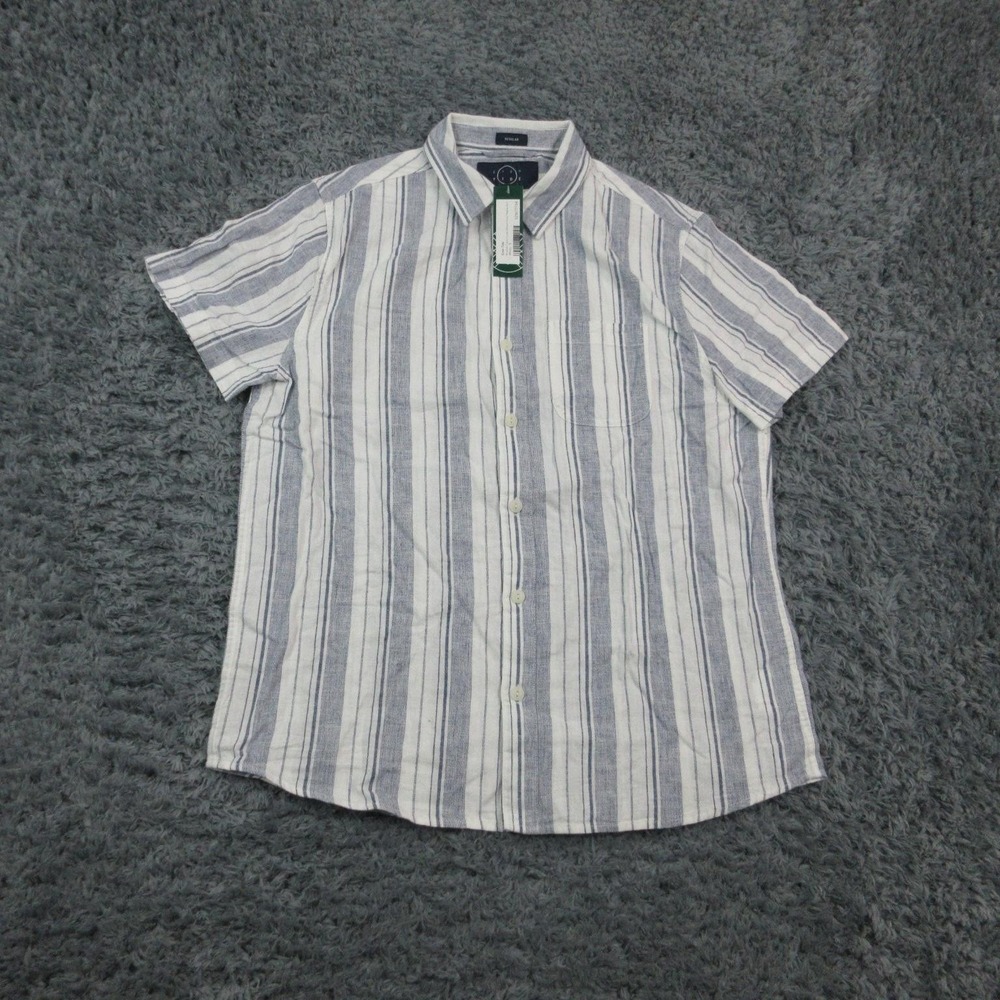 Even Tide Shirt Mens Small White Blue Stripe Resort Short Sleeve NWT